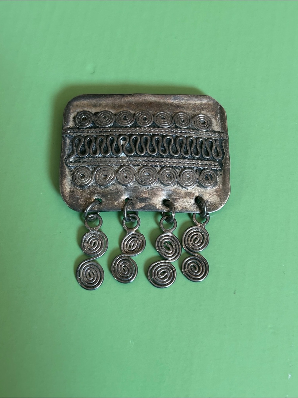 Vintage Silver Dangle Spiral Brooch